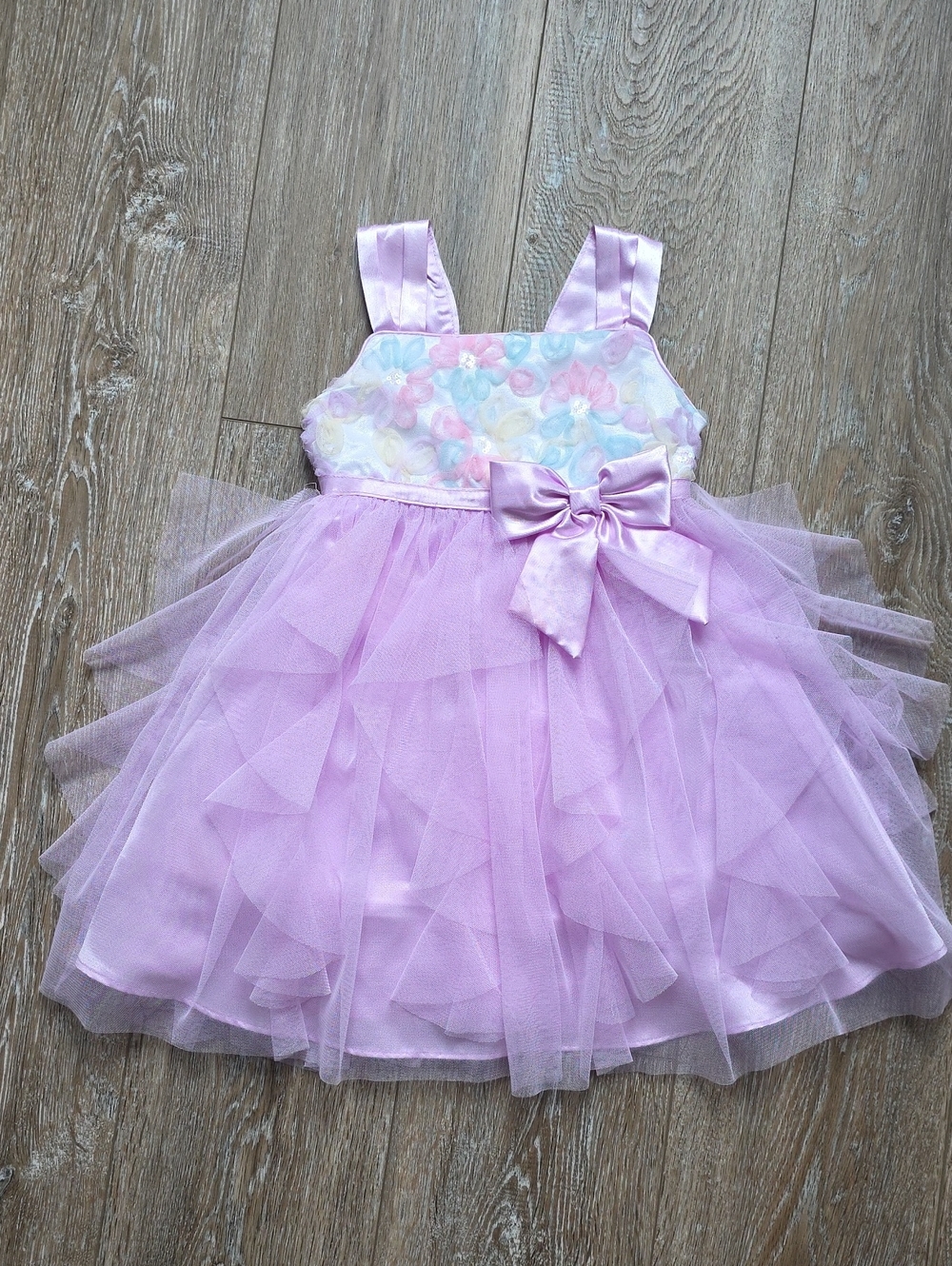 Jona Michelle Lavender Pink Floral Tulle Bow Party Dress